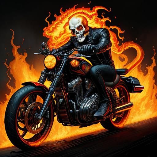 Ghost Rider on Flaming Motorcycle, Comic Book Art