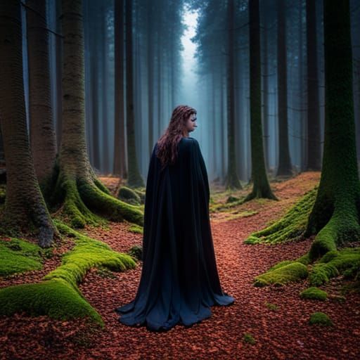 Dark Fae Goddess in Mystical Forest, Fantasy Art