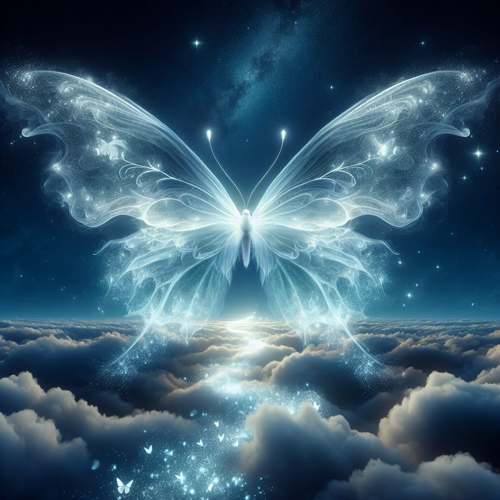 Ethereal Butterfly Soaring in a Starry Night Sky