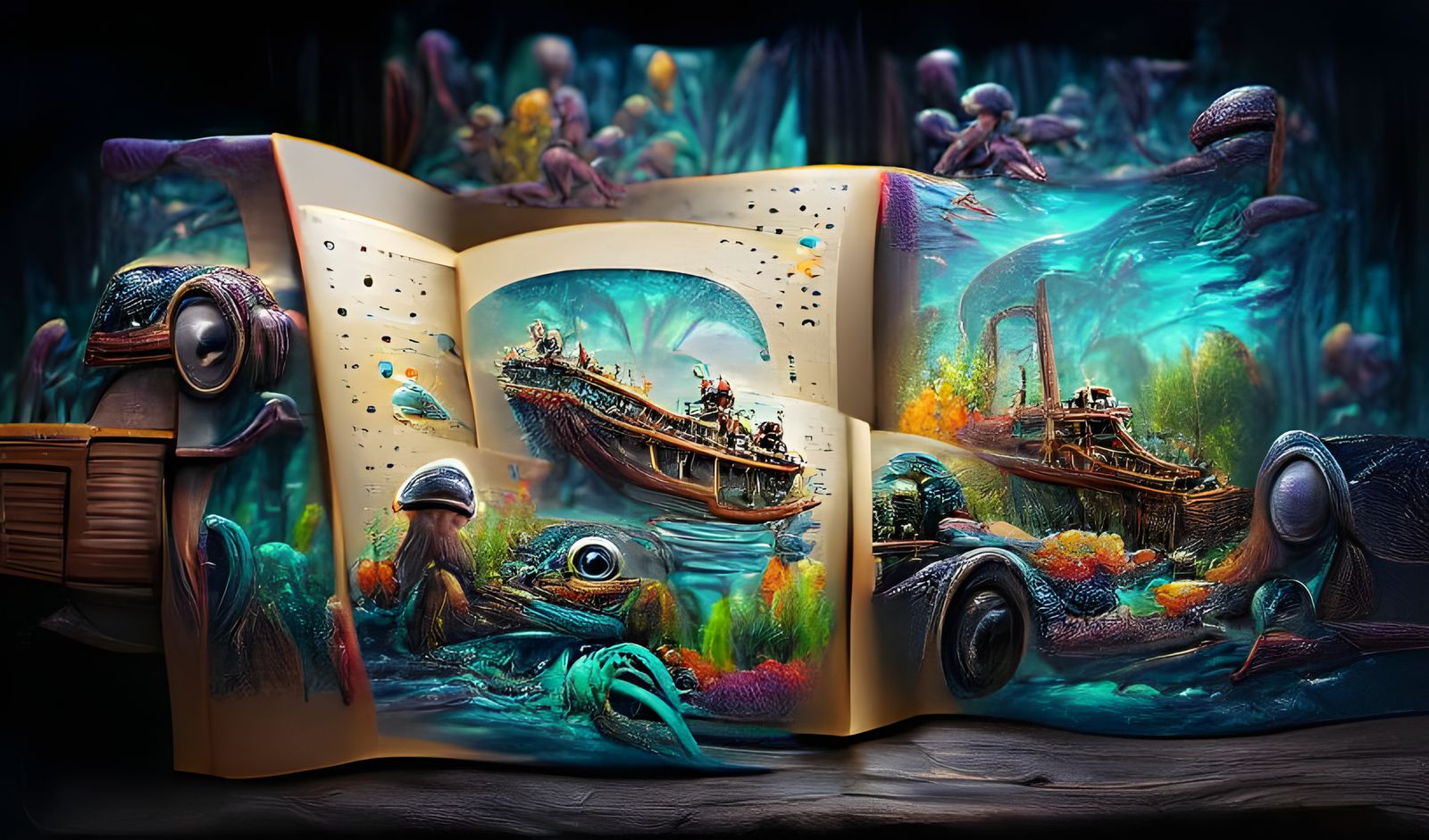 Detailed Storybook Illustration of Undersea World