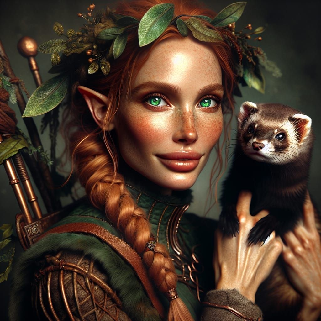 Eladrin Ranger with Ferret: A Cinematic Digital Painting