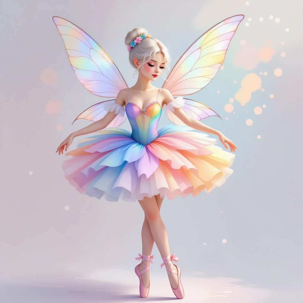 Fairy Ballerina in Pastel Tutu with Ethereal Wings