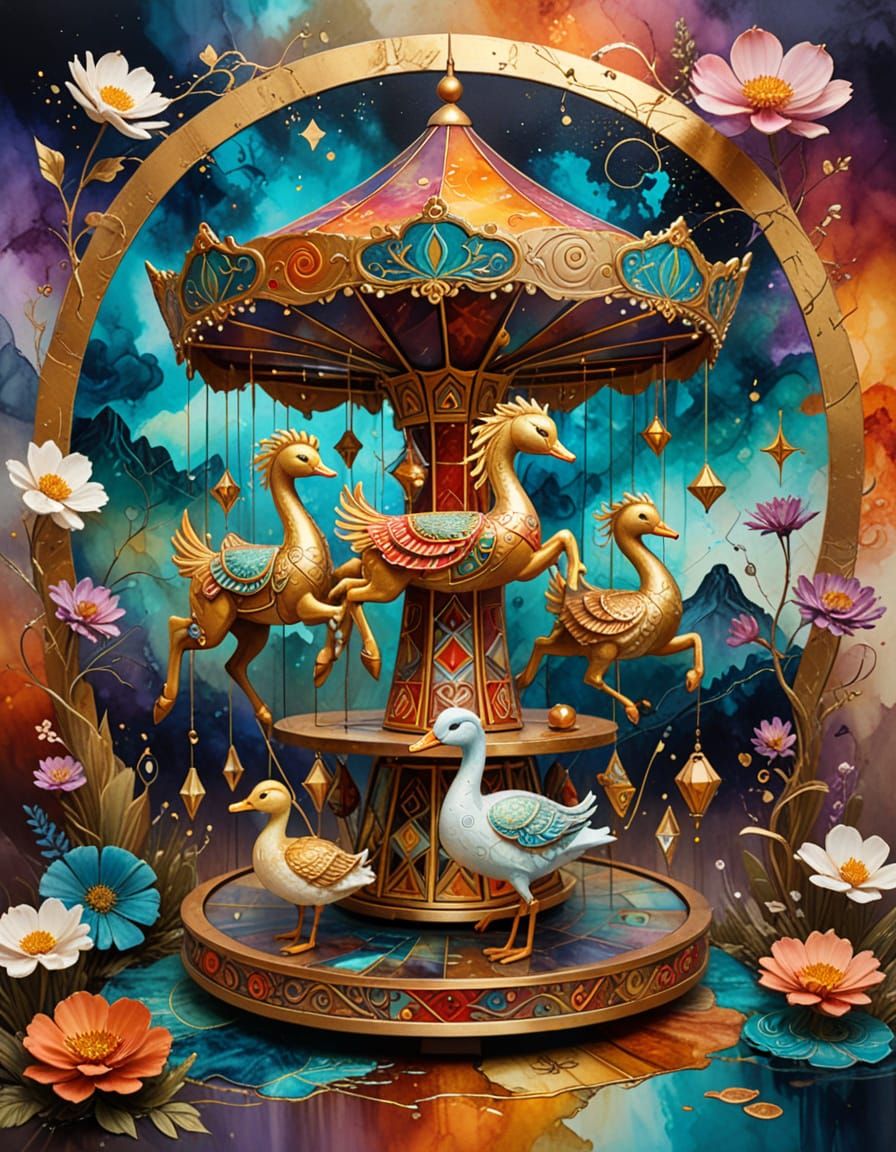 Mythical Carousel with Floating Seats in Surreal Style