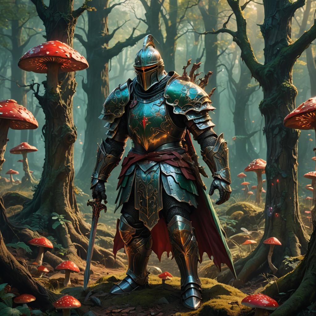 Armored Knight in Mystical Forest Concept Art
