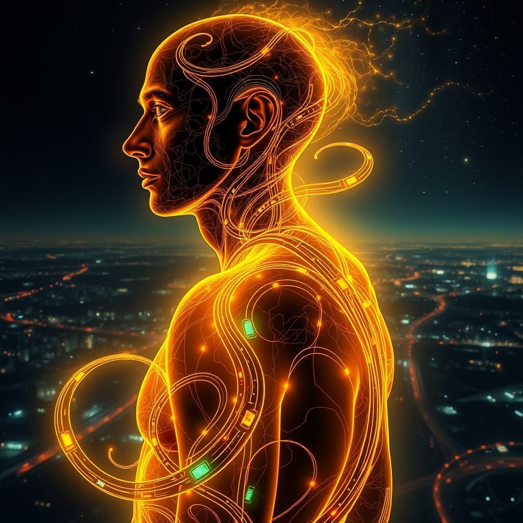 Surreal Portrait of a Human Figure in Dynamic Motion, Blendi...