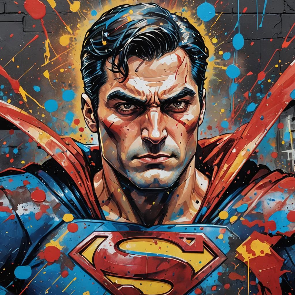 Superhero Graffiti Art Portrait in Vibrant Street Style