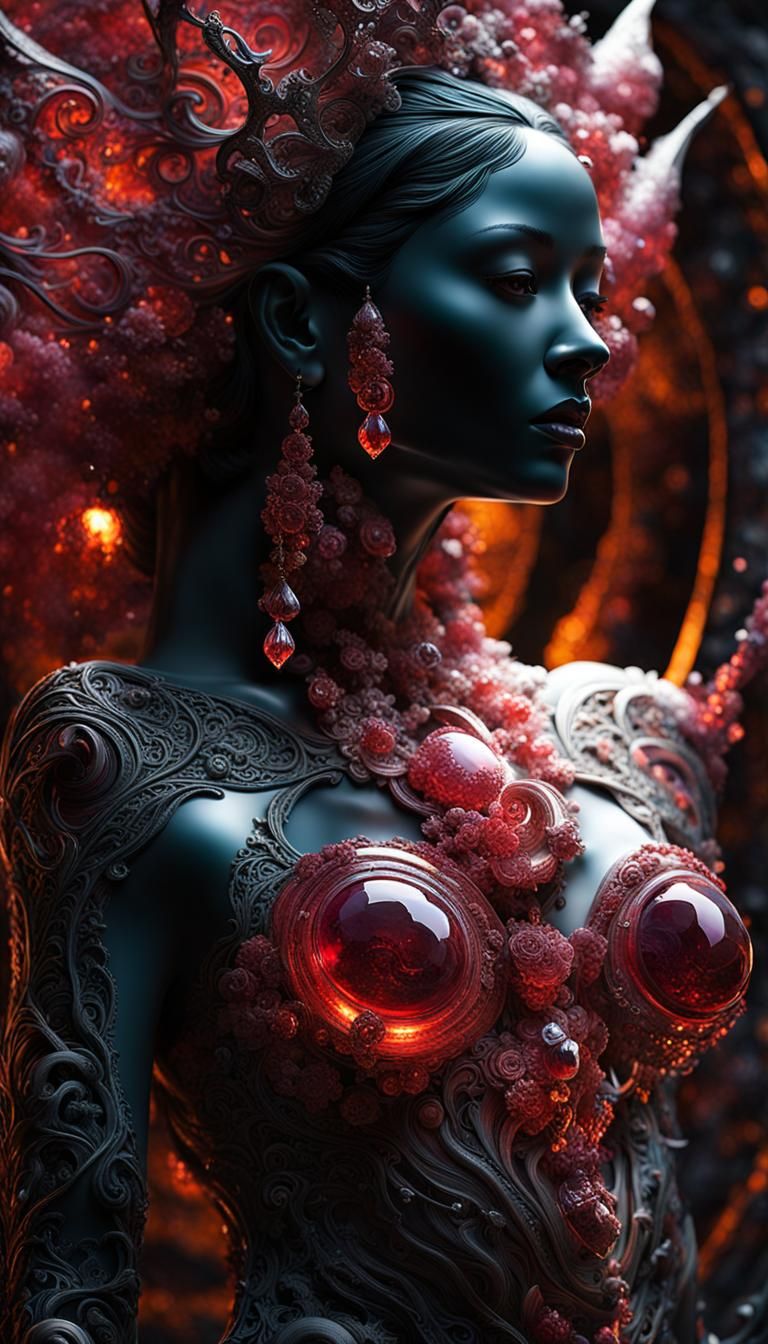 Geologic Woman: Ruby, Obsidian, and Crystal Jade Sculpture