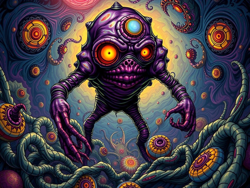 Cyberpunk Alien Encounter in Iridescent Hues