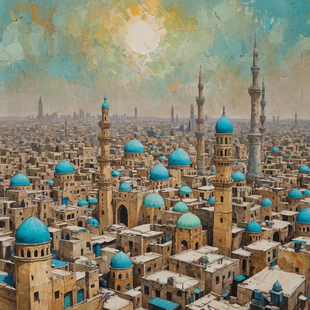 Baghdad Urban Skyline in Mixed Media Artwork