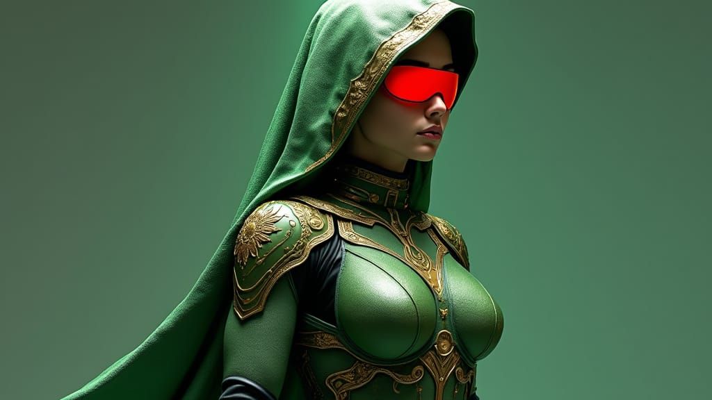 Cybernetic Warrior Goddess in Green Space Armor
