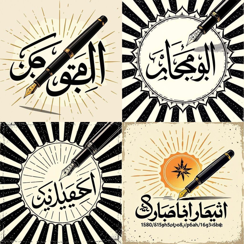 Arabic Calligraphy Logo Design with Fountain Pen and Sun Ray...