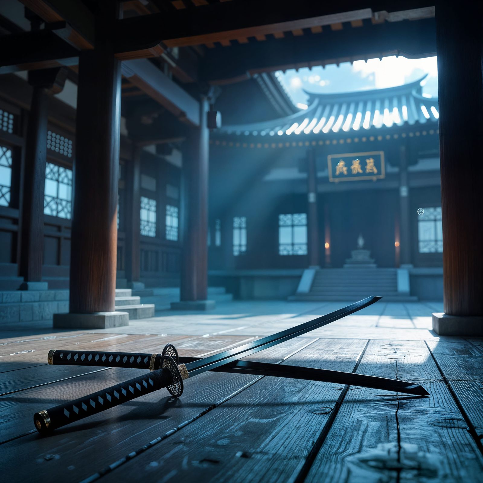 Ancestral Katana in Austere Temple Hall
