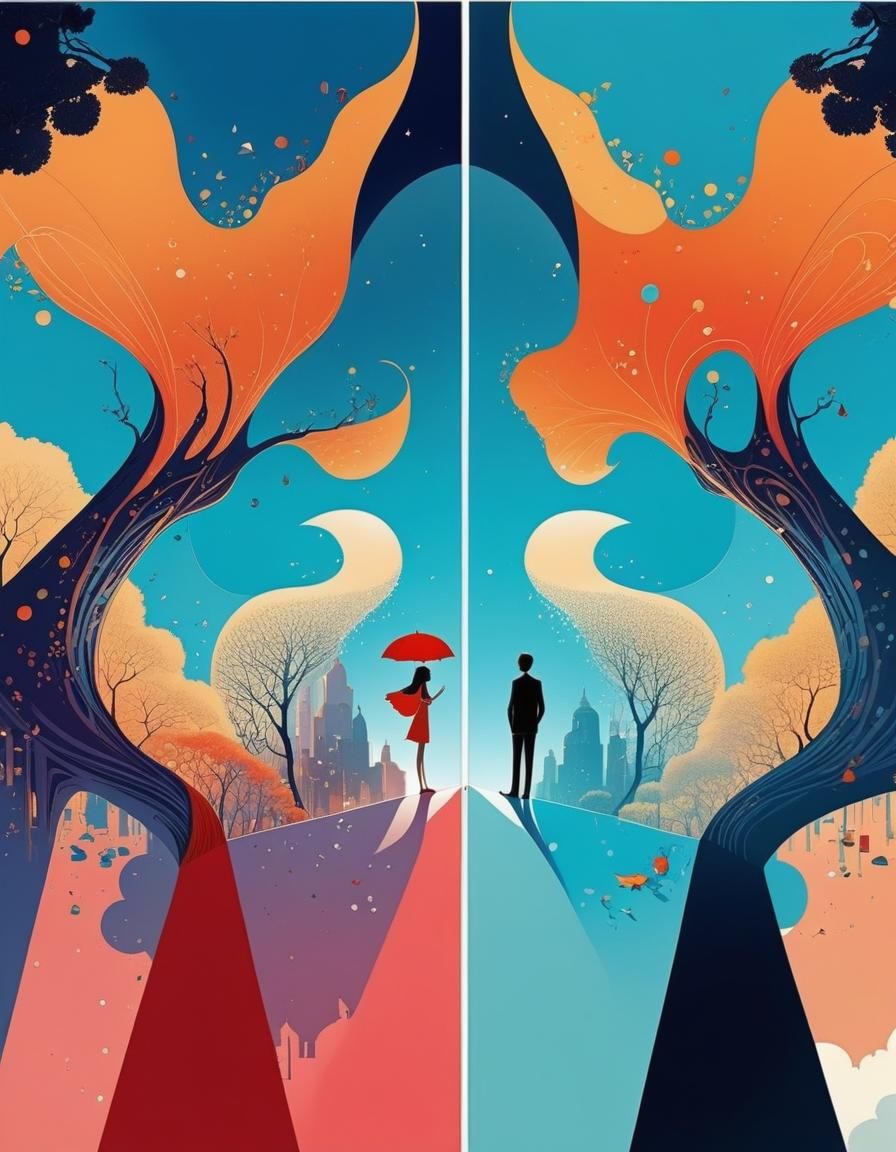 Abstract Split Screen Duality in Cartoon Style