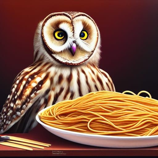 Owl Enjoys Spaghetti and Meatballs, Matte Painting