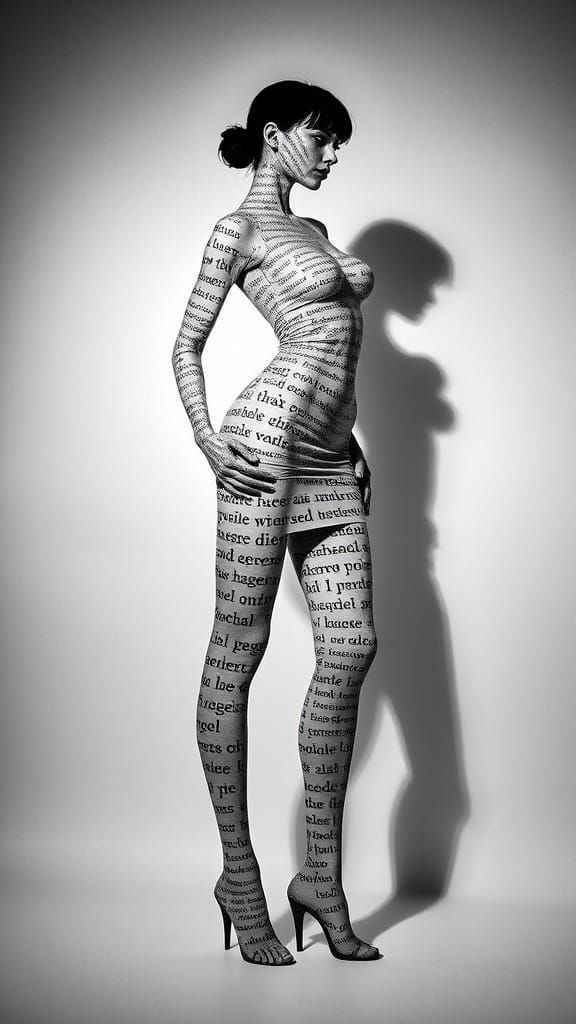 Grotesquepunk Calligram: Embossed Woman Formed from Text