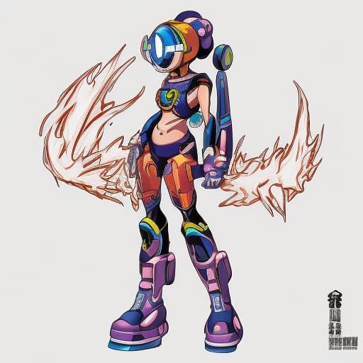 Futuristic MegaMan Goddess in Comic Book Style