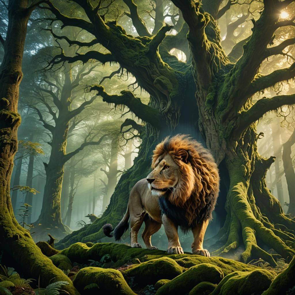 Half-Pig, Half-Lion Creature in Misty Forest
