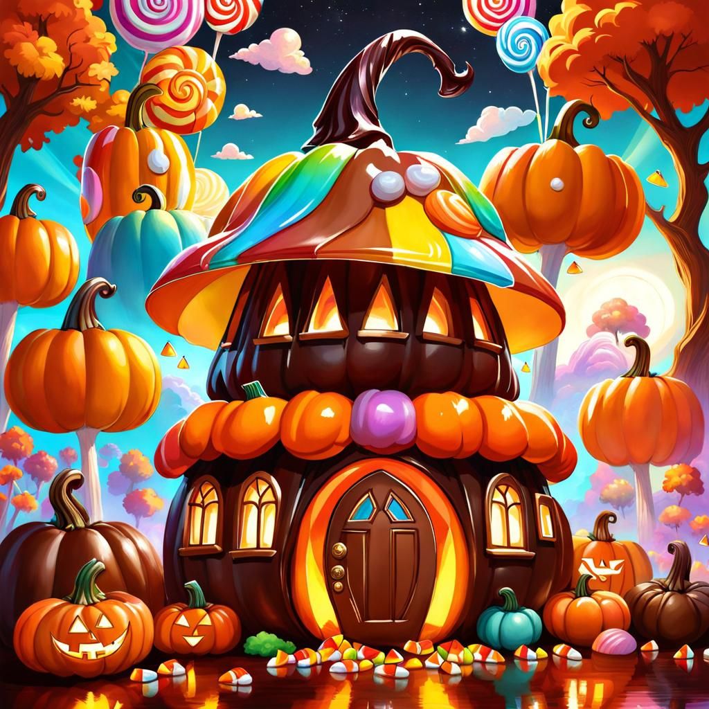 Whimsical Candy Pumpkin House in Candyland Style