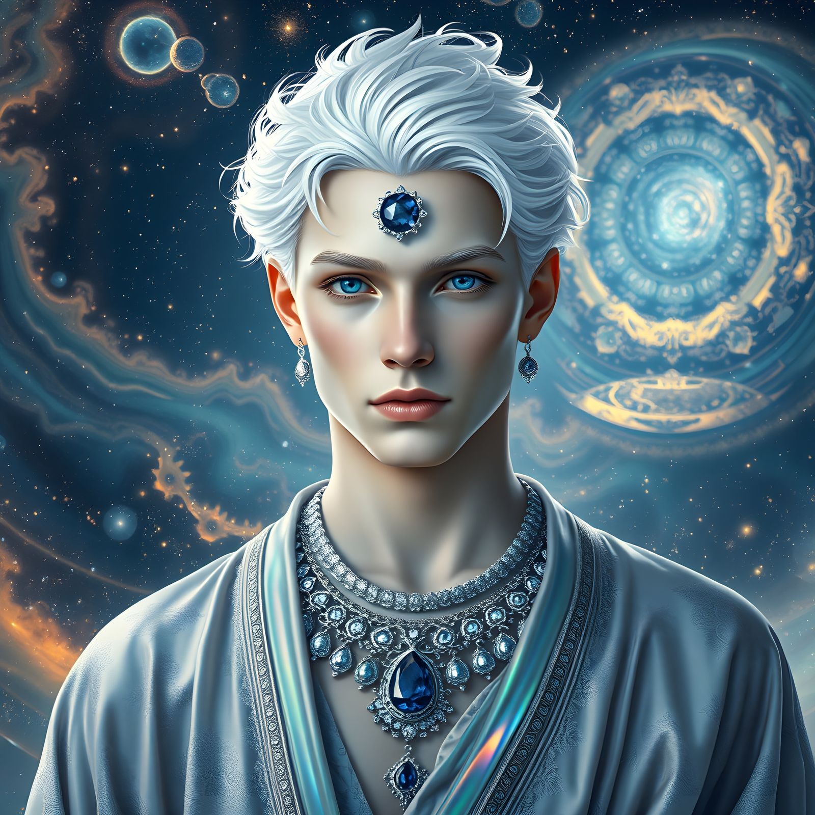 Albino Man Portrait in Art Nouveau Style
