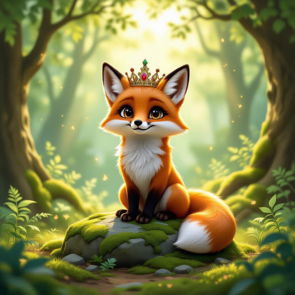Regal Fox in Enchanted Forest, Storybook Style