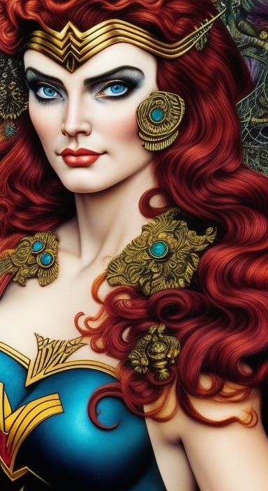 Beautiful Woman Portrait in Escher-Giger-Klimt Style