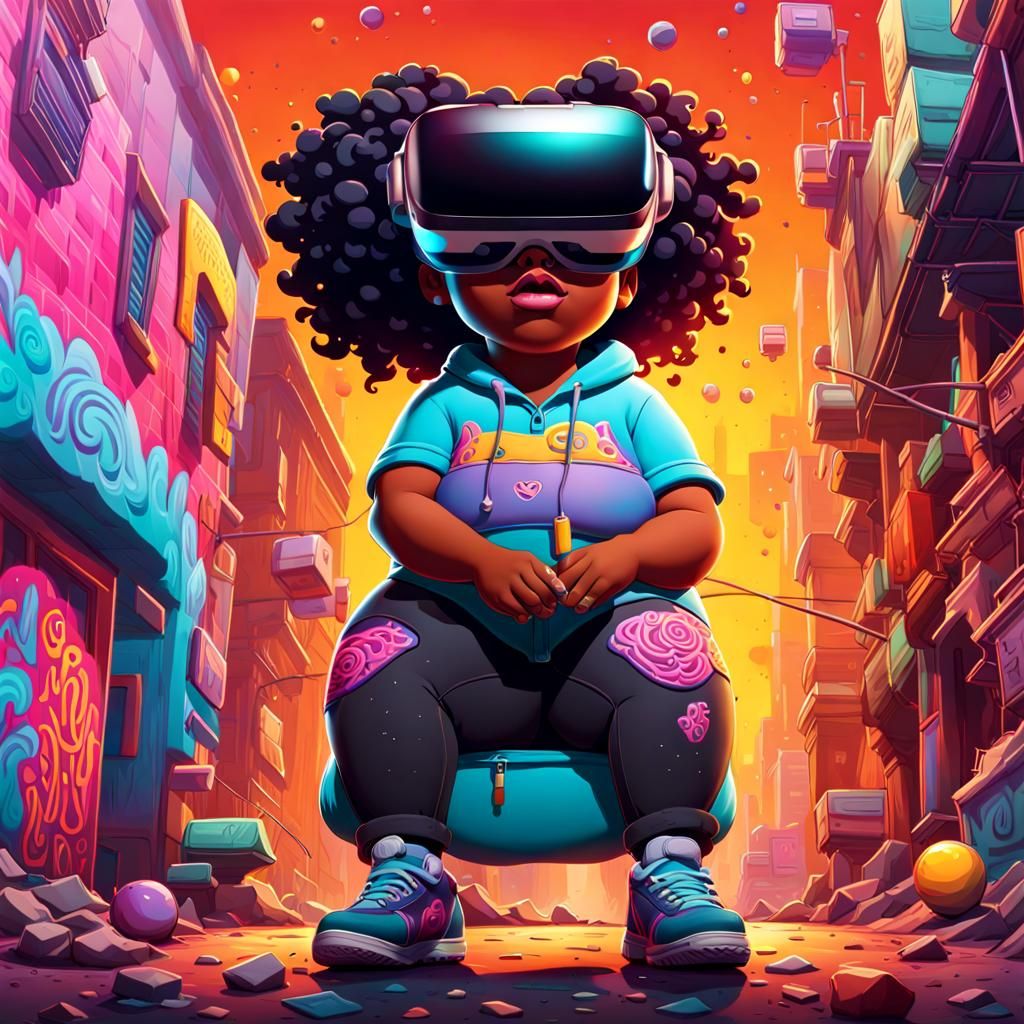 Girl with VR Glasses in Graffiti Art Style