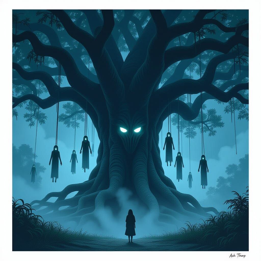 Eerie Banyan Tree at Midnight in Ito Style