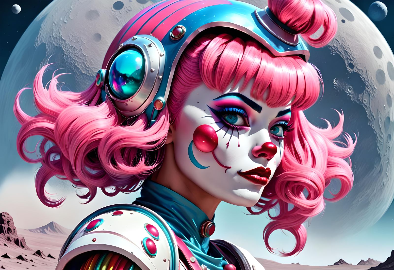 Retro Space Clown Babe in Graffiti Art Style