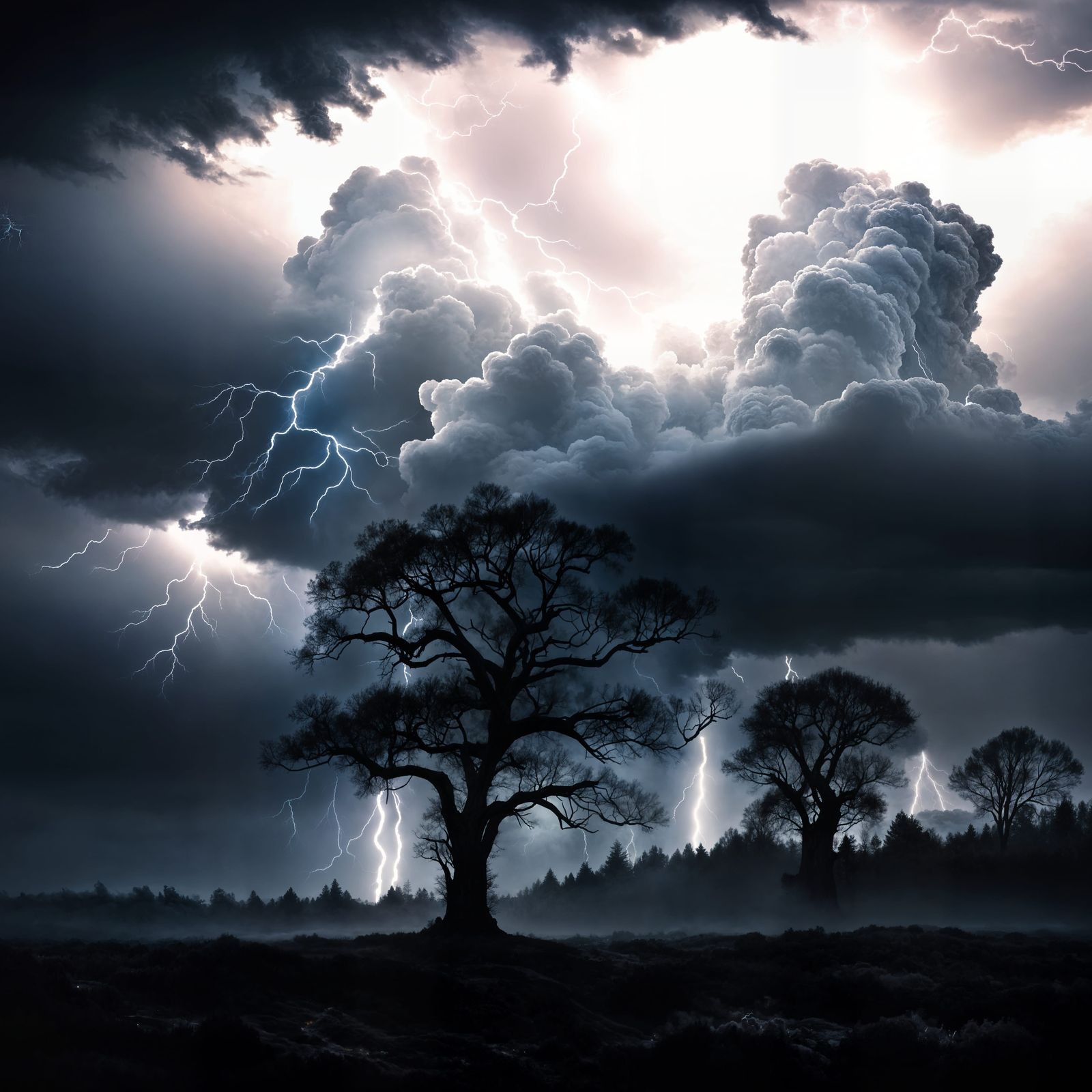 Dramatic Grey Storm Clouds with Lightning and Rain