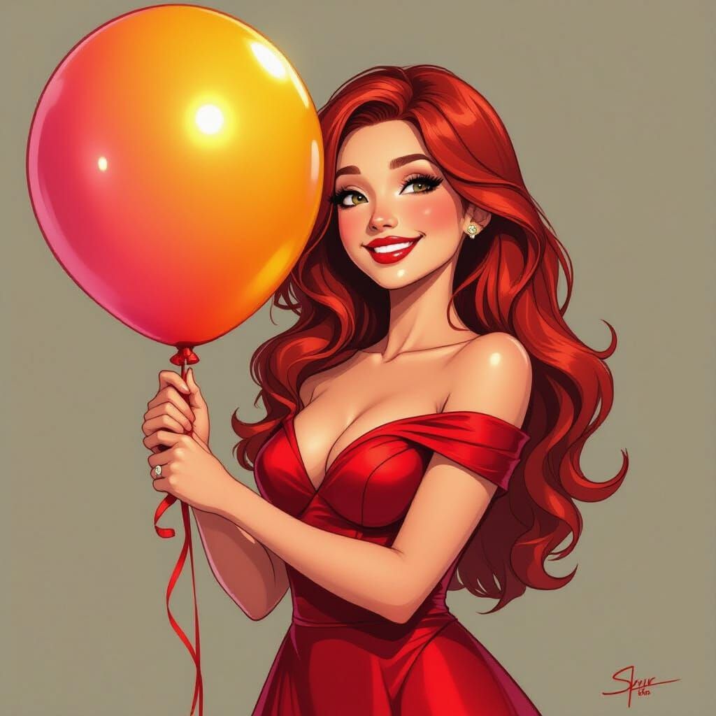 Scarlet Witch Hugs Birthday Balloon: Whimsical Digital Art