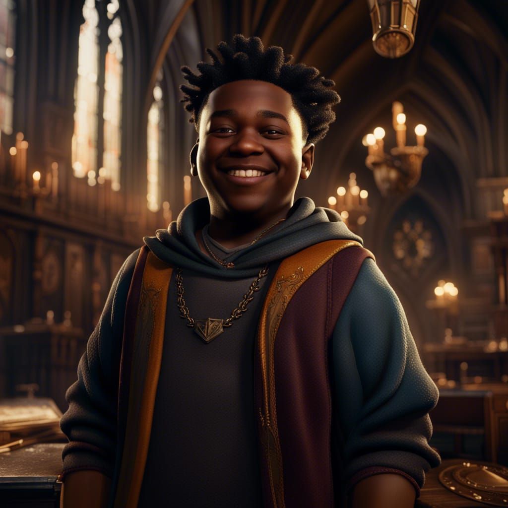 Smiling Hogwarts Student: Detailed Matte Painting