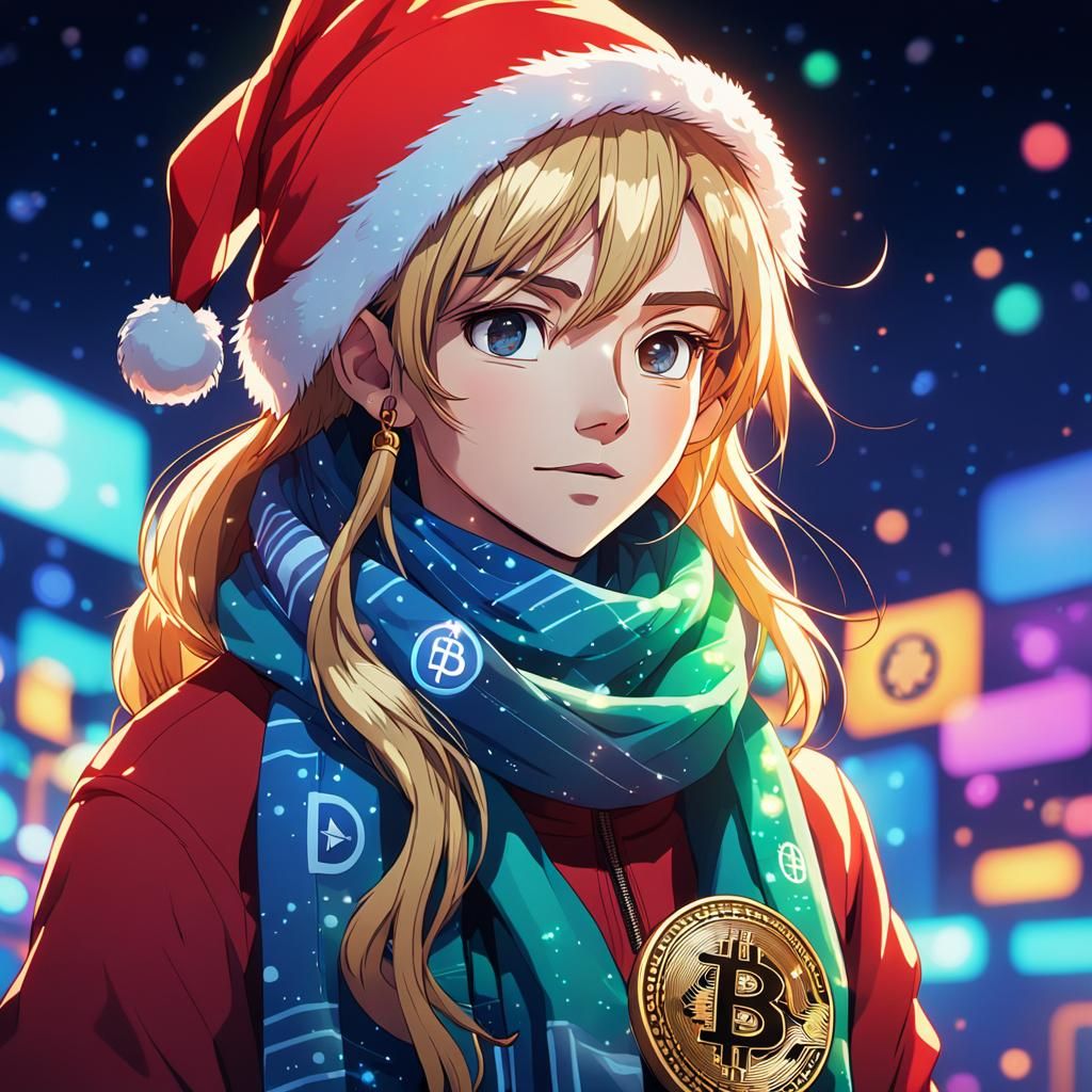 Anime Christmas Santa in a Bitcoin Wonderland