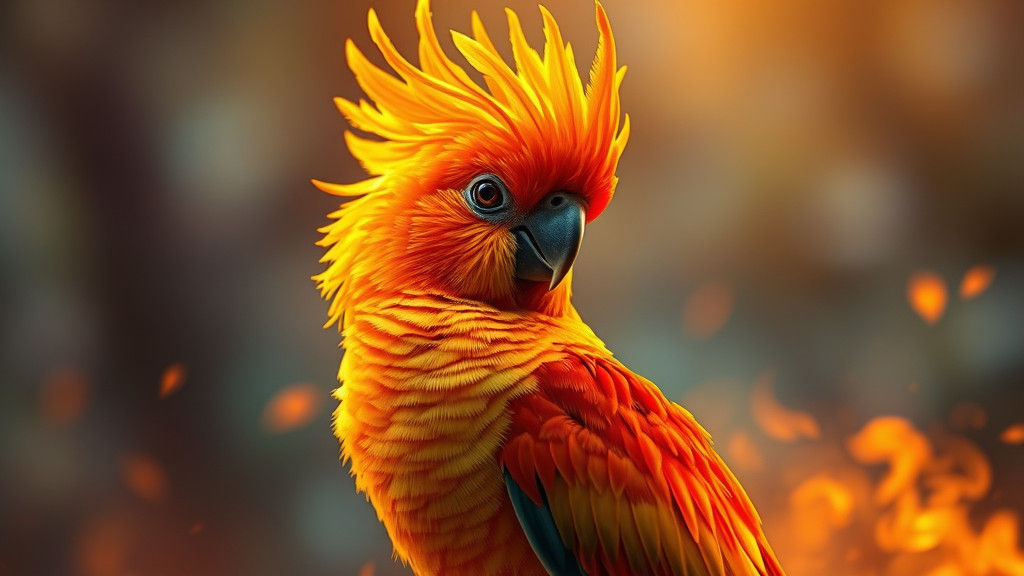 Fiery Cockatiel Ablaze with Light as Digital Art