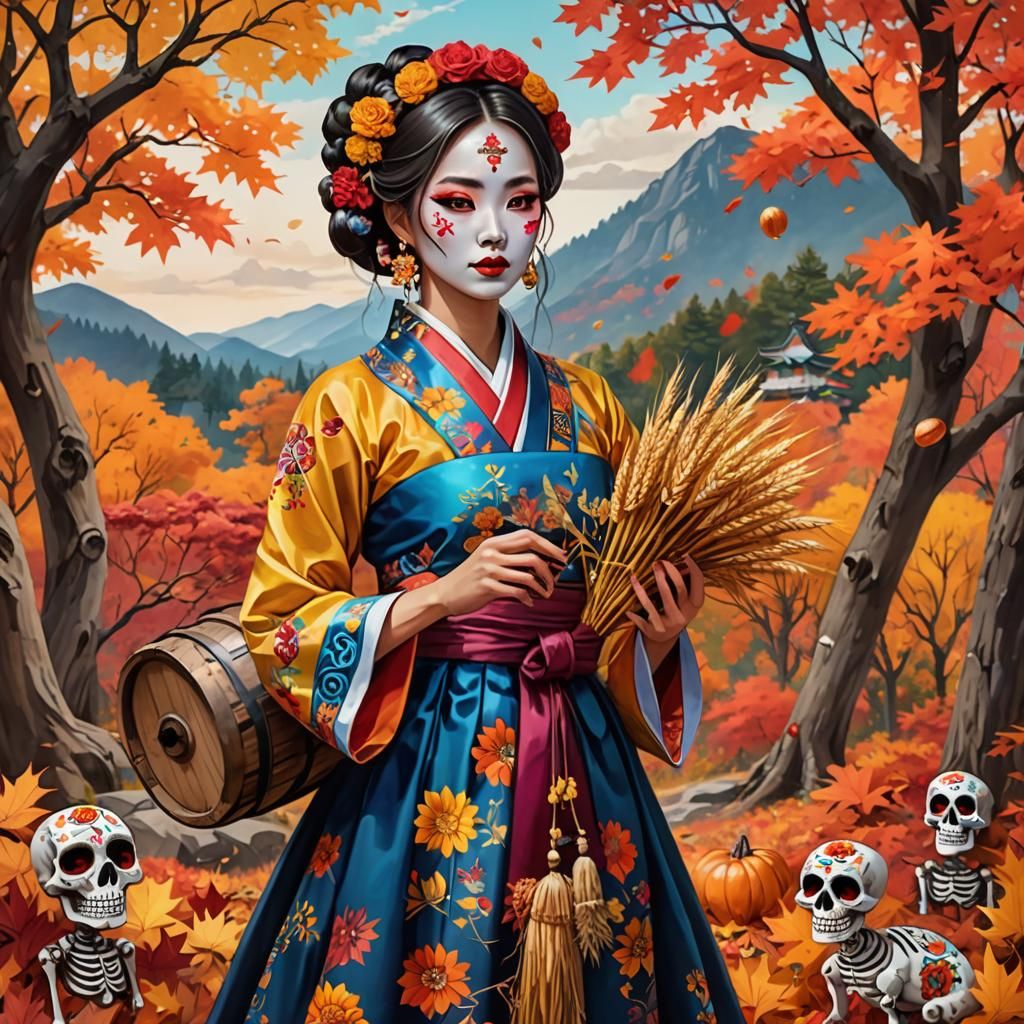 Cultural Fusion: Harvest Goddess in Autumn Celebration
