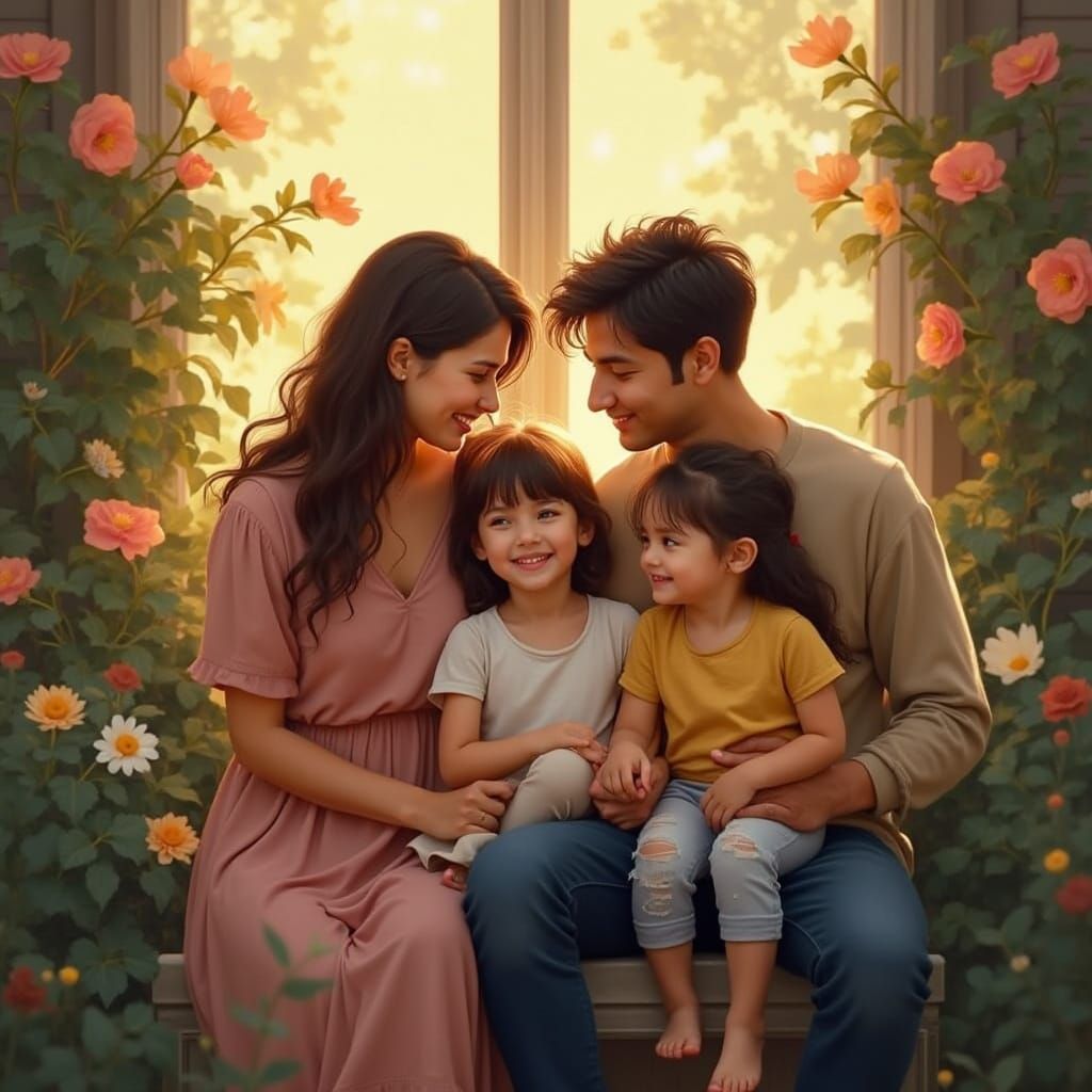 Intimate Family Portrait in Serene Outdoor Setting