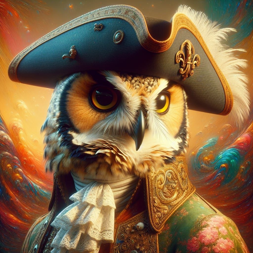 Anthropomorphic Owl in Rococo Outfit Splash Art