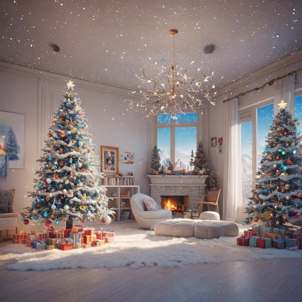 Cosmic Christmas Home in Anime Style