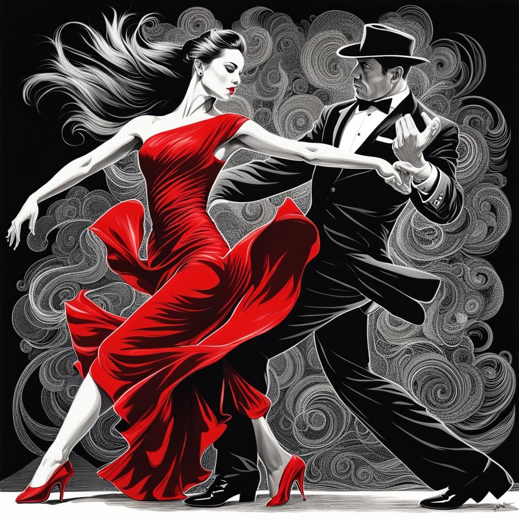 Intense Tango Dance in Bold Black and Red