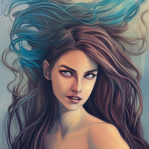 Hyperdetailed Mermaid Portrait in Art Nouveau Style