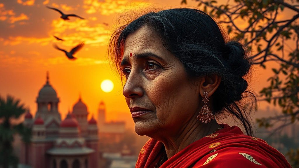 Aligarh Woman Portrait at Sunset in Hyperrealistic Style