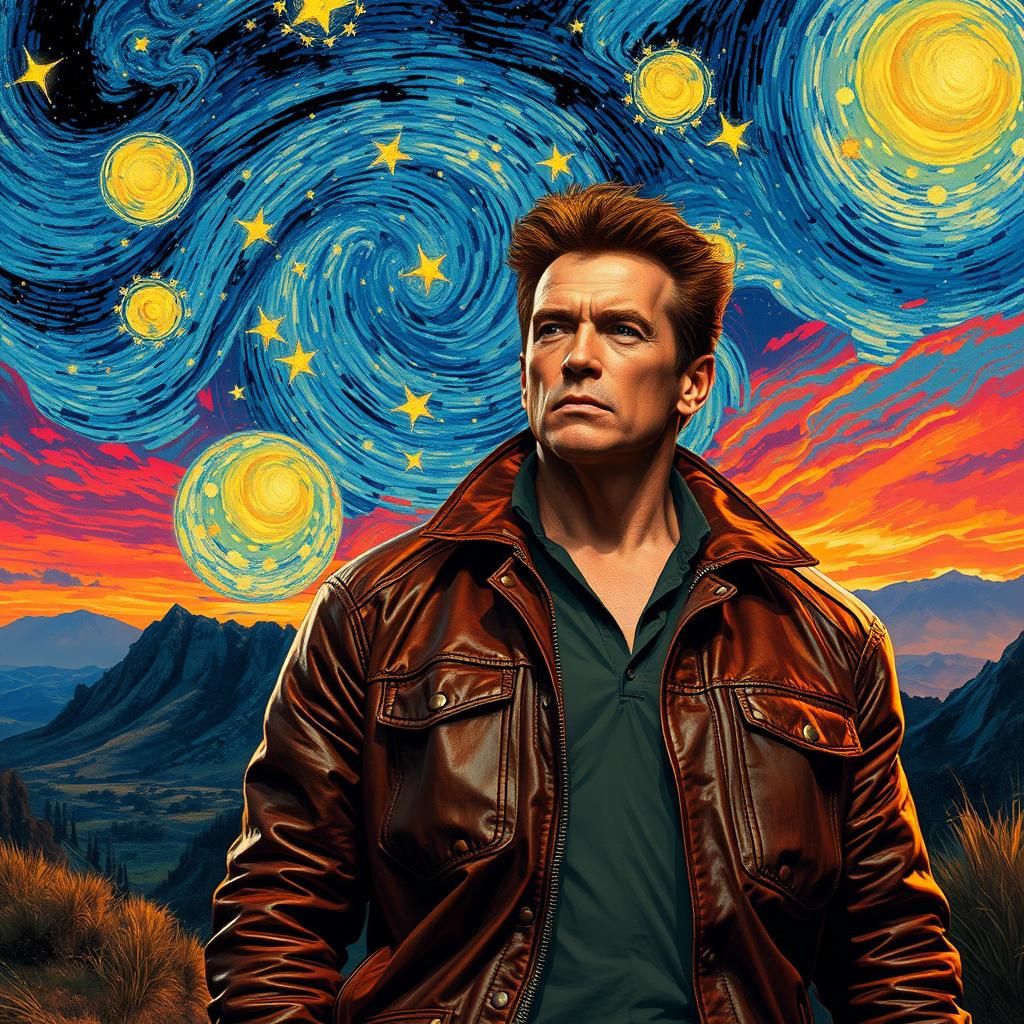 Sci-Fi Hero in Dreamlike Van Gogh Landscape