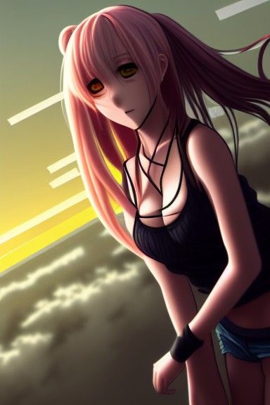 Anime Girl in Dystopian City at Sunrise