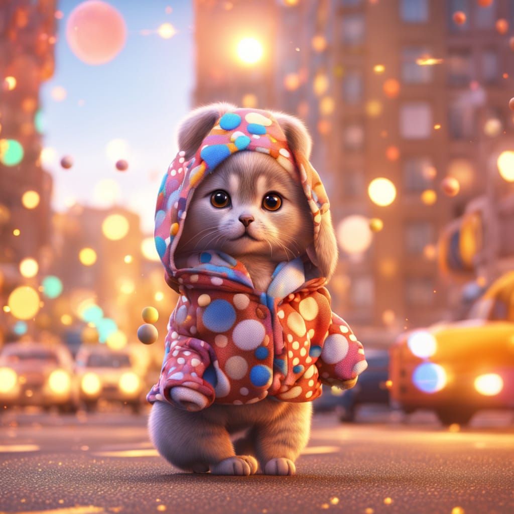 Labubu wearing polka dot clothes