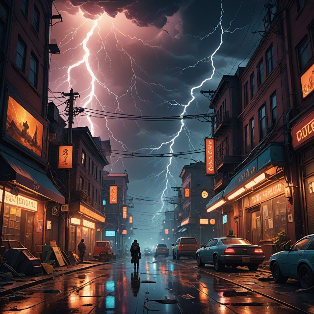 Epic Lightning Strike in Vibrant, High-Contrast Fantasy Art