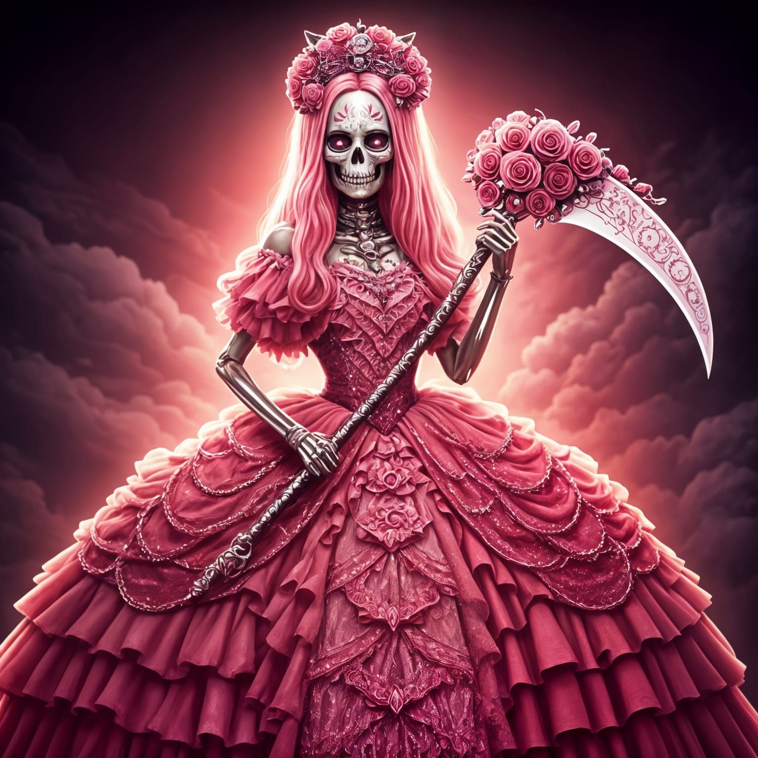Barbie Style Grim Reaper with Jeweled Scythe