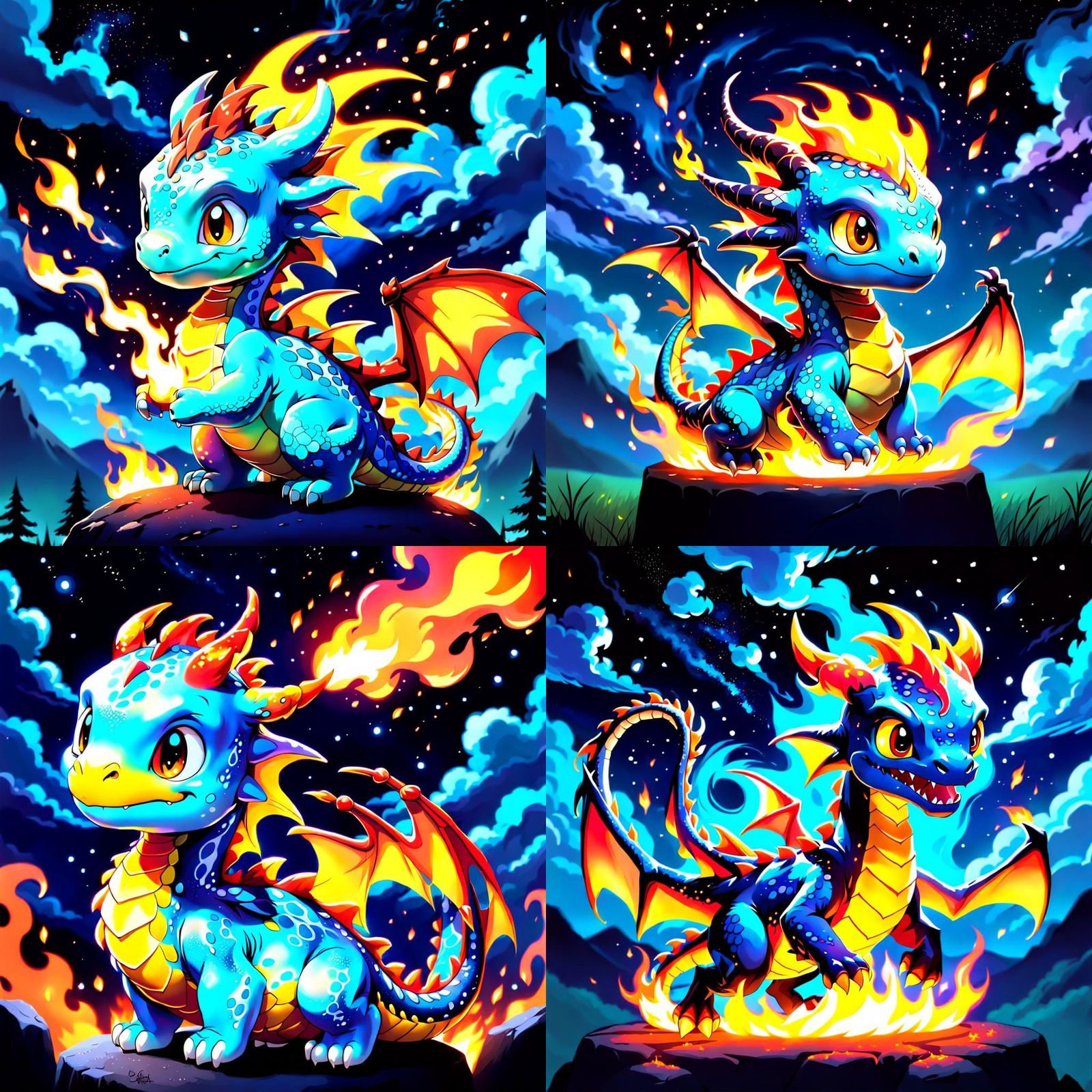 Cute Baby Fire Dragon in Ghibli Style