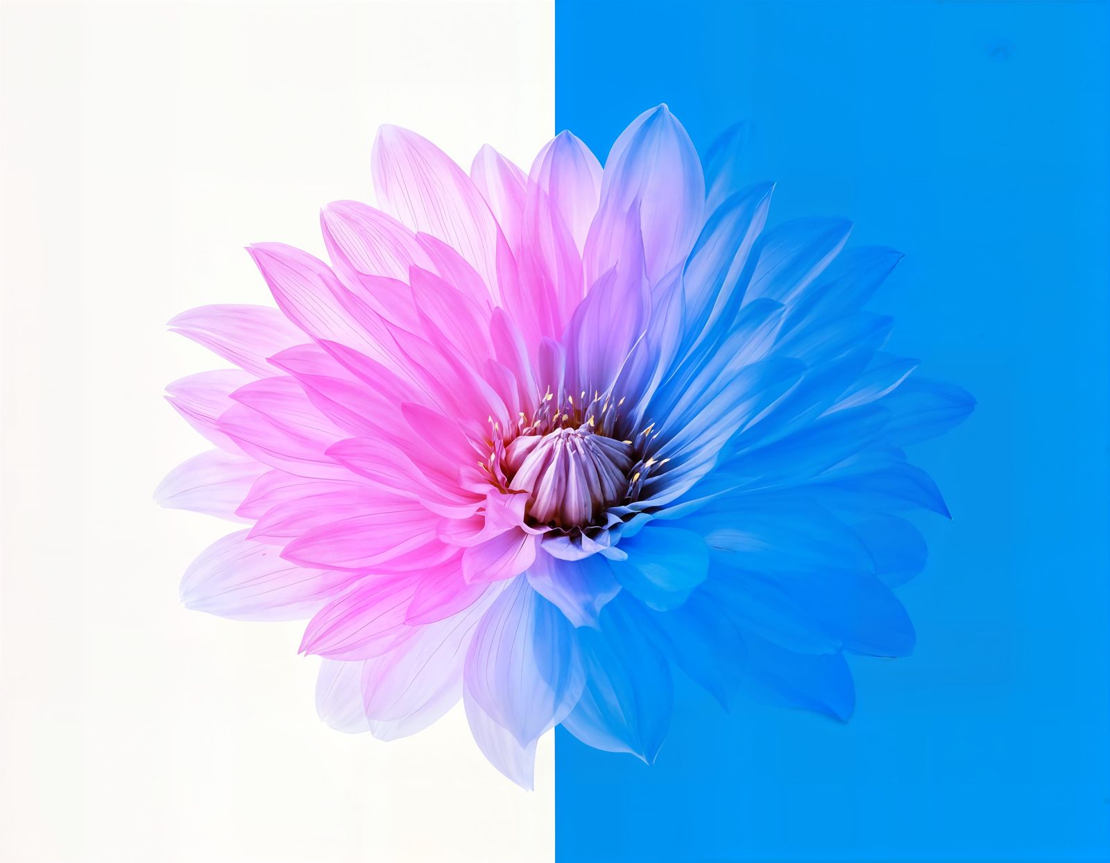 Abstract Flower with Translucent Petals on Divided Backgroun...