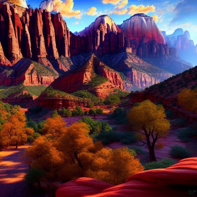 Zion National Park: Detailed Matte Painting in Deep Color