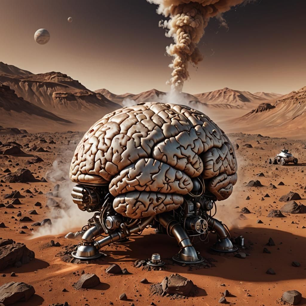 Steam-Powered Brain on Mars: Photorealistic AI Art