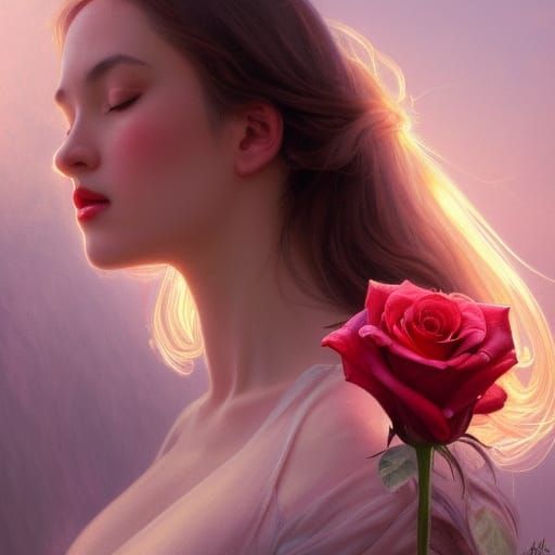 Rose Kiss: Photorealistic Digital Art Portrait
